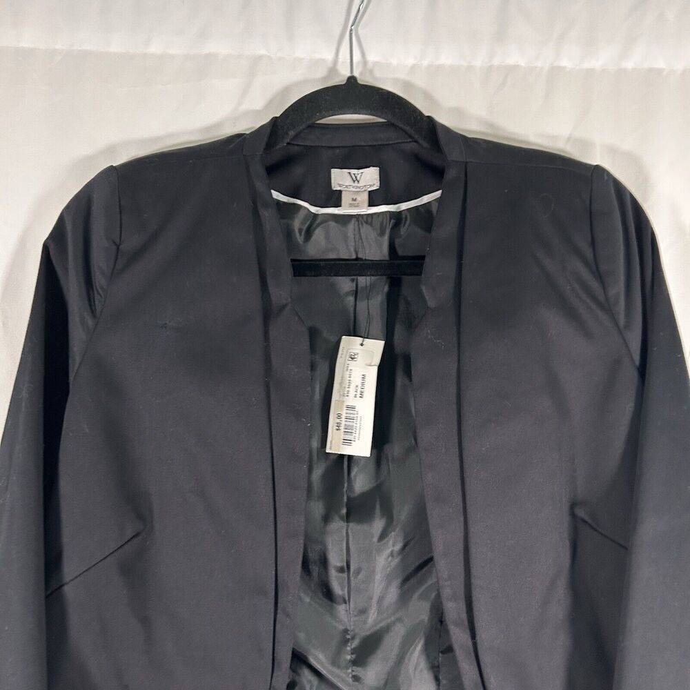 New Worthington Blazer Women's Medium Solid Black Open Front Office Work - Picture 2 of 7